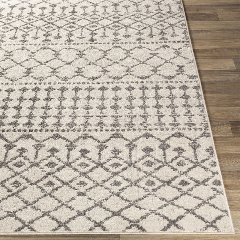 Tapis gris / beige à motif géométrique Jovani, Rectangle 5 pi 3 po x 7 pi 3 po