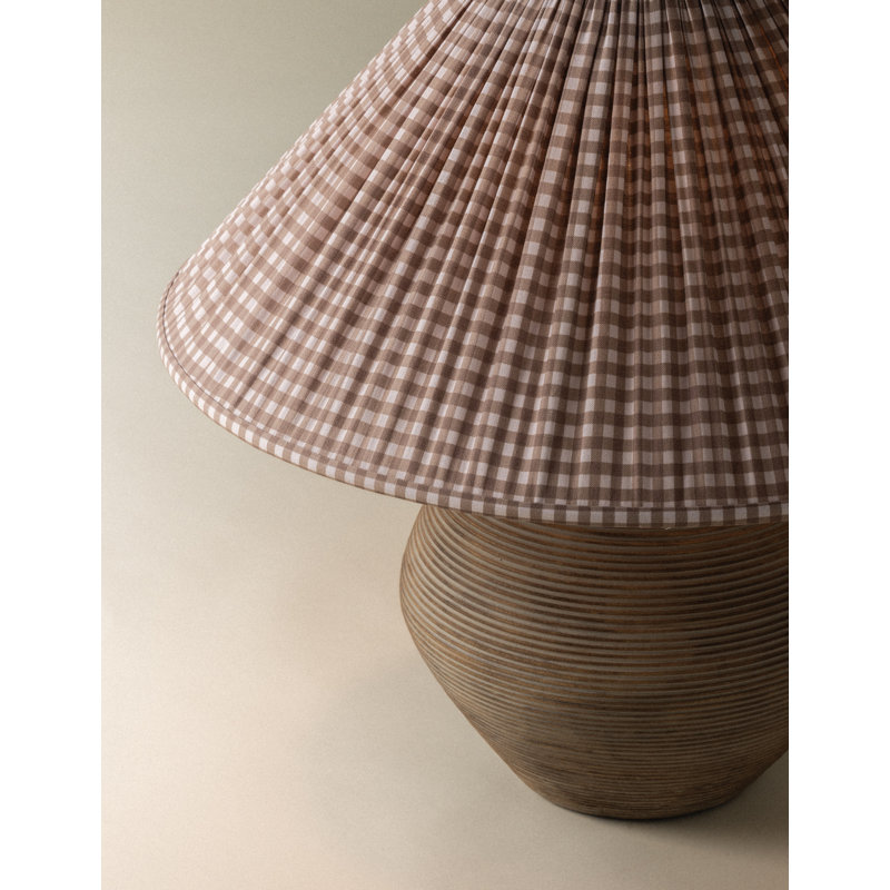 Calabria Table Lamp With Bloom Slate Shade, Gingham Brown Shade