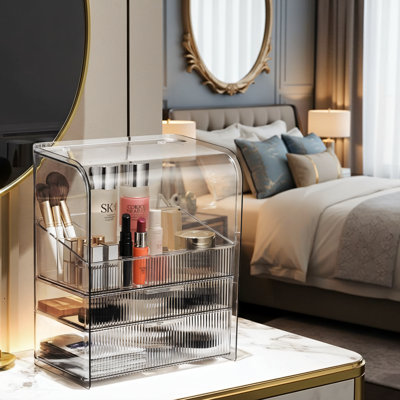 Grande boîte de rangement pour cosmétiques, étanche à la poussière et à l'eau, boîte de présentation pour cosmétiques, boîte de rangement pour produits de soin de comptoir, grande capacité pour ranger les produits de beauté et de soins de la peau, finitions mates et transparentes.