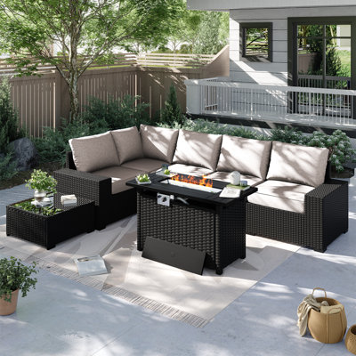 7-pieces Patio Furniture Set With 44" Propane Gas Fire Pit Table