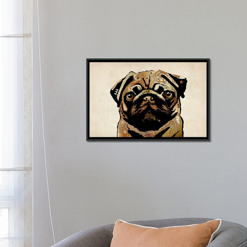 « carlin dog » par michael tompsett, impression sur toile, Toile avec cadre noir, Pas de tapis, H 32 po x l 48 po x P 1,5 po