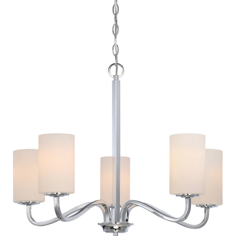 Lustre classique 5 lumières à abat-jour Tilden, Nickel poli