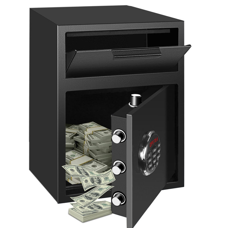 Black Heavy-Duty Carbon Steel Depository Drop Safe with Electronic Keypad