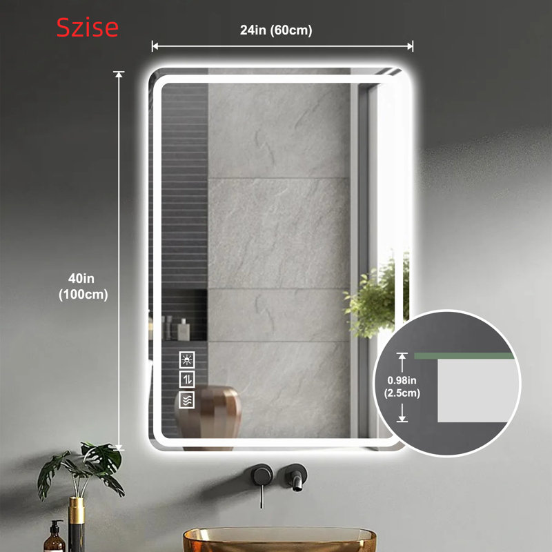 Miroir de salle de bain intelligent à DEL - luminosité réglable, temps 3 couleurs, conception antibuée et incassable
