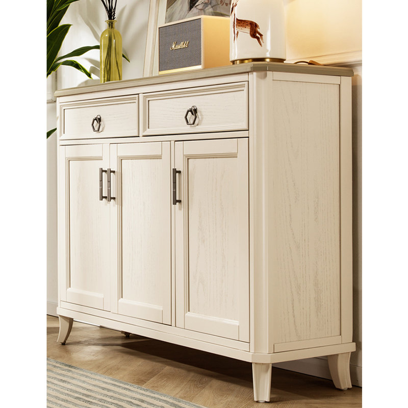 Cream Style Solid Wood Shoe Cabinet 11 Pair Shoe Storage