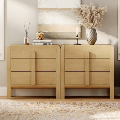 Adora Wood Accent Cabinet Set Of 2 With Drawers, 63" Modern Credenza Storage Cabinet With Curved Profile Design For Living Room, Kitchen, Dining Room, by Ebern Designs