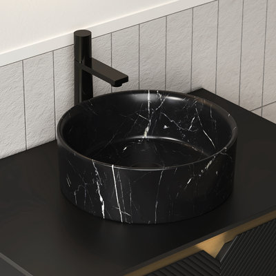 Bathroom Sink 14'' Round Ceramic, Stone Pattern, Matte Black Finish, Atmospheric And , Stain - , 13.92 In Depth Ceramic With Pattern Color, , Design, Width, 15.39 Lb Weight