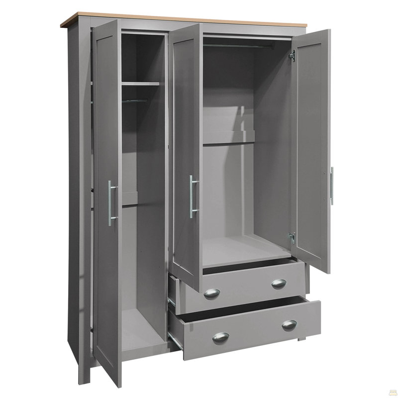 Armoire de rangement à trois portes avec armoires et deux tringles de suspension