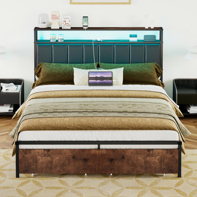 Aydin LED Bed Frame with Drawers and Charging Station