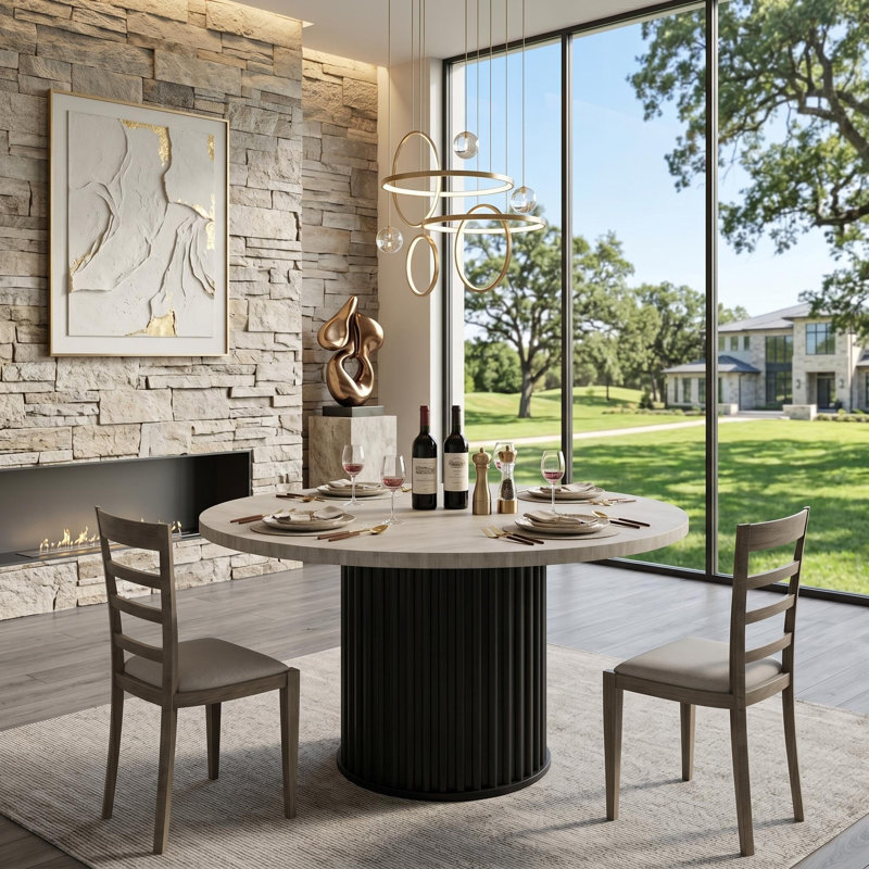 Walnut Dining Table, Black/Grey