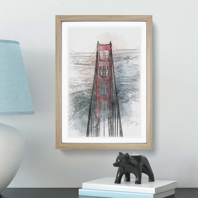 Through the Golden Gate Bridge in Abstract - Picture Frame Graphic Art Print, 91cm H x 60cm W x 2cm D, Oak