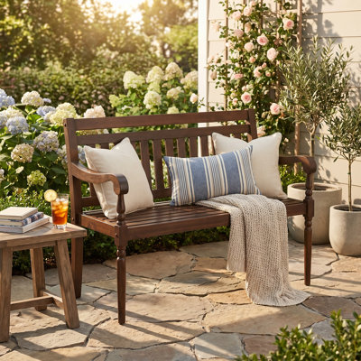 Modern Brown 37 Inch Outdoor Bench with Weatherproof Solid Acacia Wood