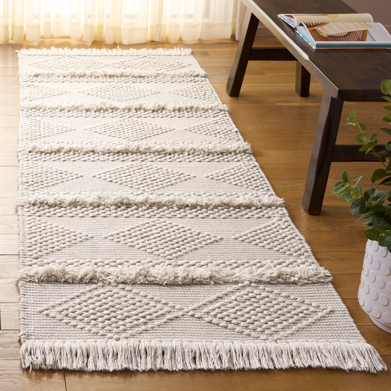 Tapis naturel / ivoire en laine / coton tissé à la main Natura 961, Tapis de couloir 2 pi 3 po x 8 pi