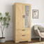 Armoire 2 portes en bois pour chambre à coucher avec tringle à vêtements suspendue, 2 tiroirs pour rangement
