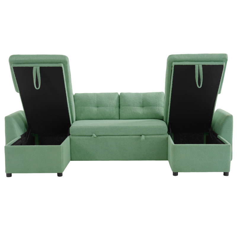 Canapé-lit modulaire en U avec rangement et ports USB pour les salons modernes, Vert