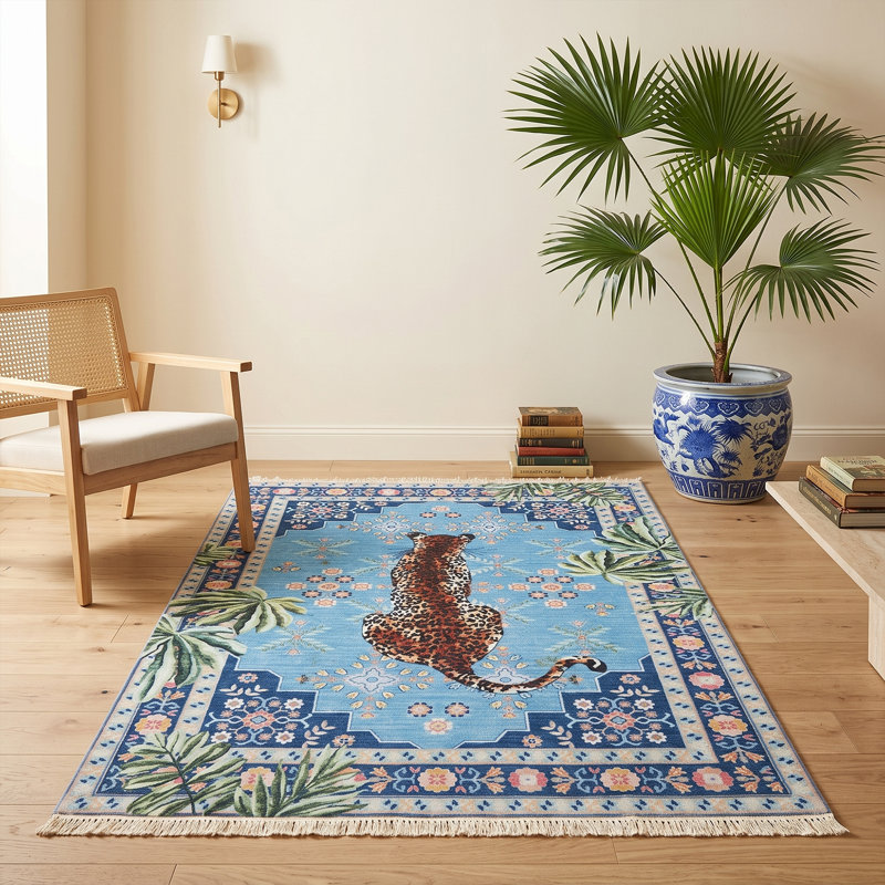 Tapis bohémien à imprimé léopard et tropical
