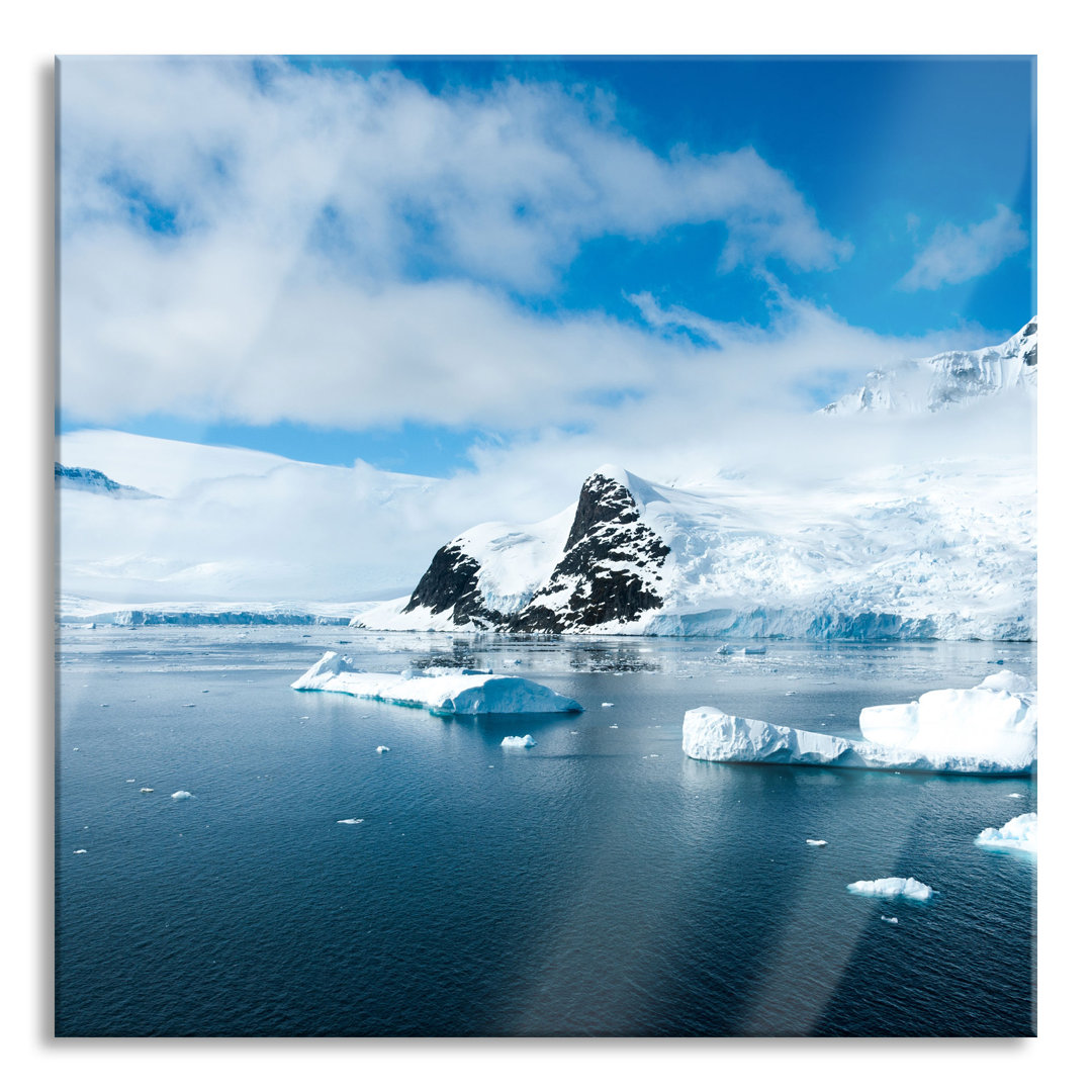 Glasbild Quadratisch  Wandbild Auf Echtglas  Winterlandschaft In Der Antarktis  Aufhängung Und Abstandshalter LQ9510