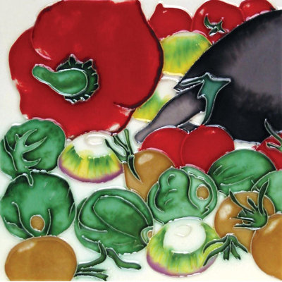 8x8" Vegetables Ceramic Art Tile Hot Plate Trivet and Wall Decor