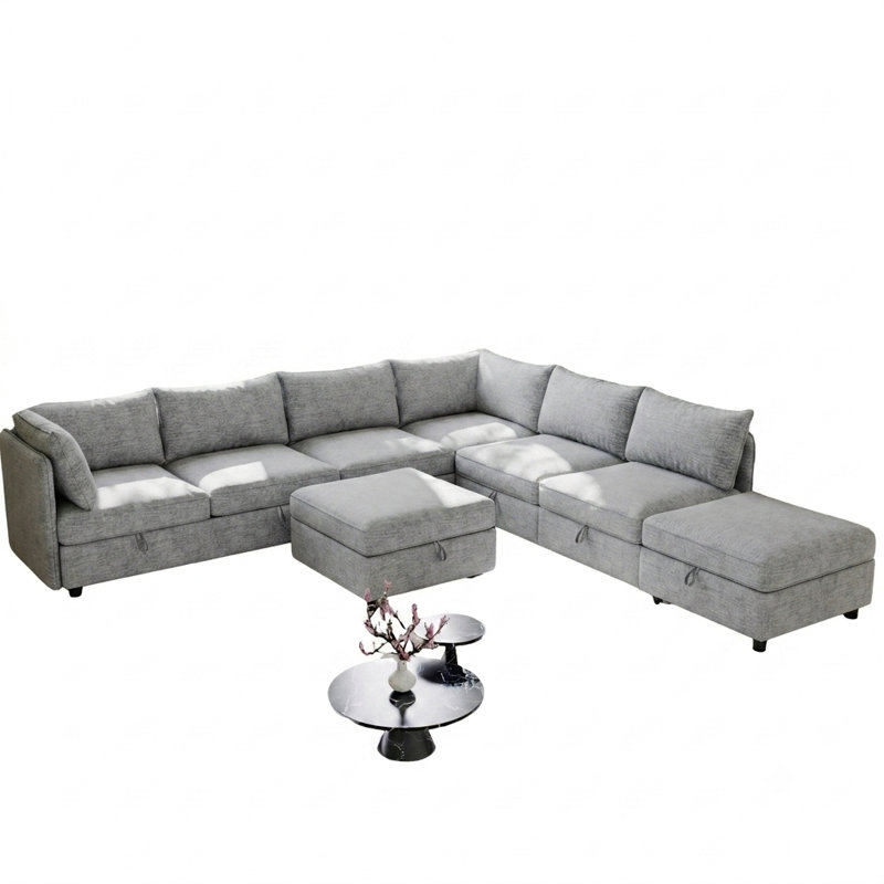 Canapé modulaire modulaire avec rangement caché, canapé convertible réversible, Grey, 8