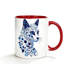 Single Elegant Blue Floral Cat Ceramic Coffee Mug - Fine Porcelain Tea Cup Featuring Cat Face & Paws Design, Ideal Gift for Cat Enthusiasts.