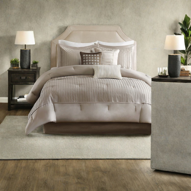 Ensemble de literie luxueuse 7 pièces, polyester charmeuse, style moderne pour la maison