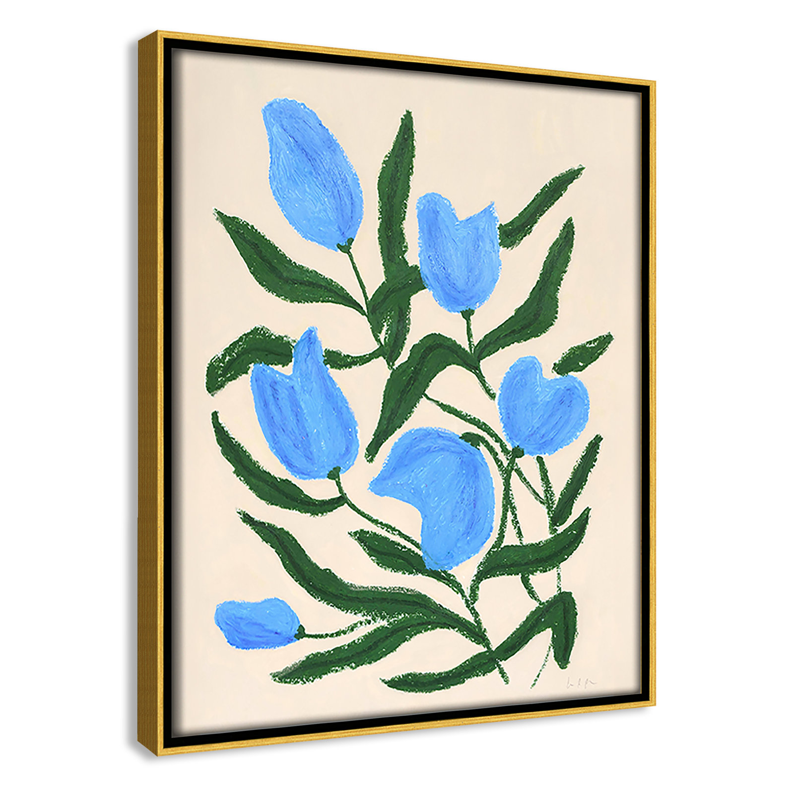 Blue Tulips Print by Camilla Bergqvist, 11.5" H x 9.5" W, Gold