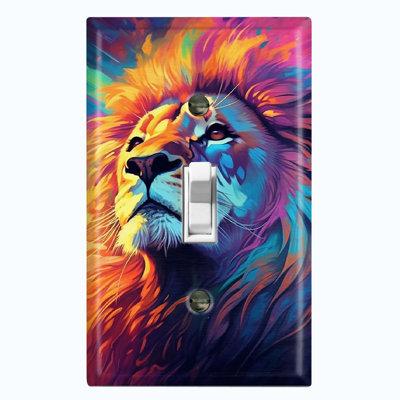 Metal Light Switch Plate Outlet Cover (Elegant Lion Colorful Night Sky - Single Toggle)