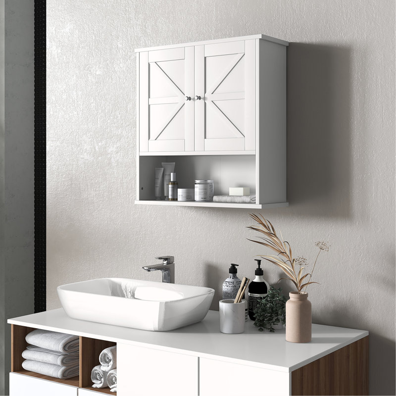 Bathroom Wall Cabinet, Wall Mounted Storage Cabinet With Open Shelf And Adjustable Shelf
