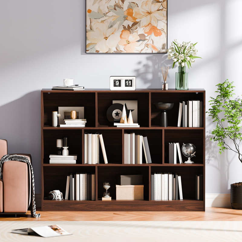 Tablette cubique autoportante horizontale pour chambre à coucher, salon, bureau, Brun, (3 Shelves) 33.07"H x 43.3"W x 11.6"D