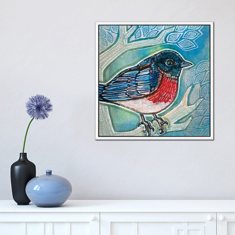 Bluebird Of Happiness by Lynnette Shelley - Painting on Canvas, White Floater Frame, 45.72 cm H x 45.72 cm W