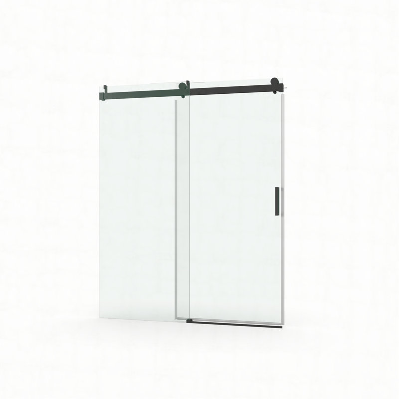 Porte de douche sans cadre à fermeture en douceur de 56 po à l 60 po x H 76 po, verre trempé simple de 1/4 po (6 mm) avec revêtement antidéflagrant, noir mat 24D01-60MBX