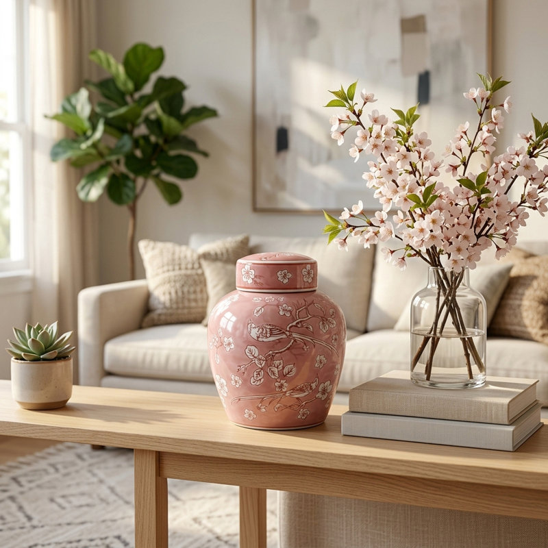 Pot à gingembre en céramique avec couvercle pour la décoration intérieure Artical Chinoiserie