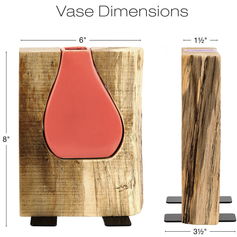 Vase en verre et bois - Vase à fleurs rustique, Rose