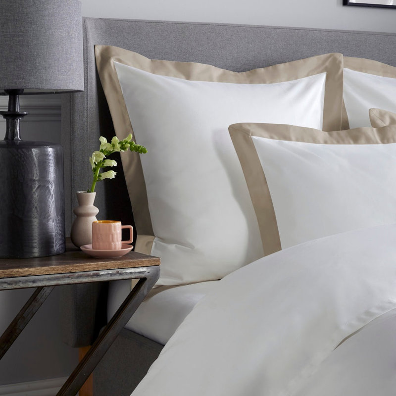 Kento 800 Thread Count 100% Sateen Cotton Standard Pillowcase, White/Flax