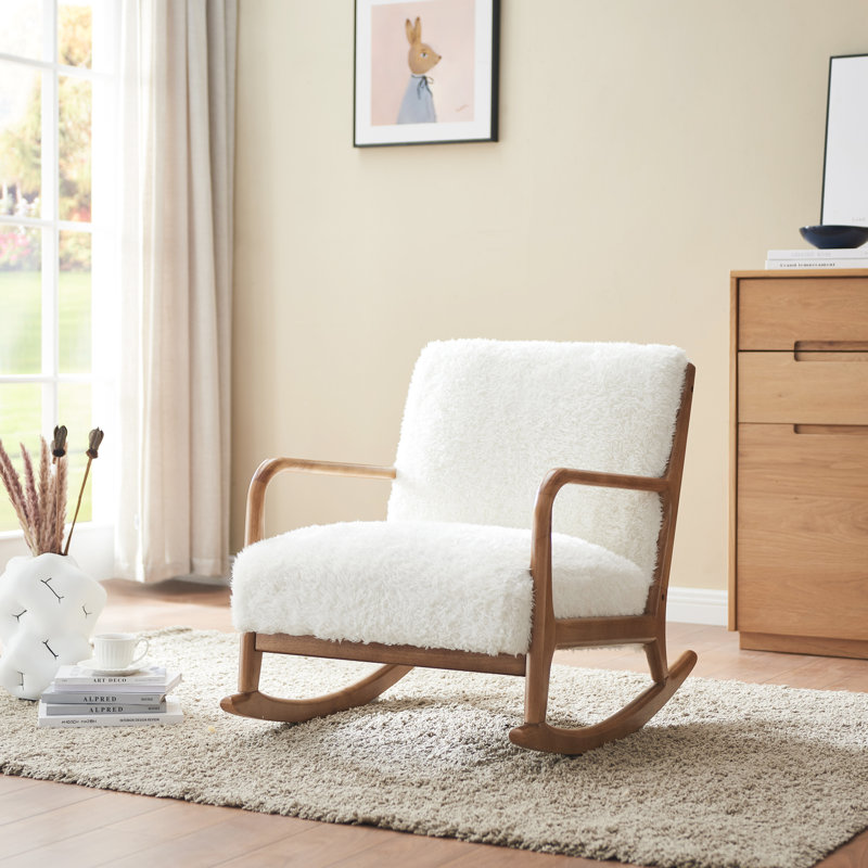 Chaise berçante en bois massif et tissu Braea, Blanc