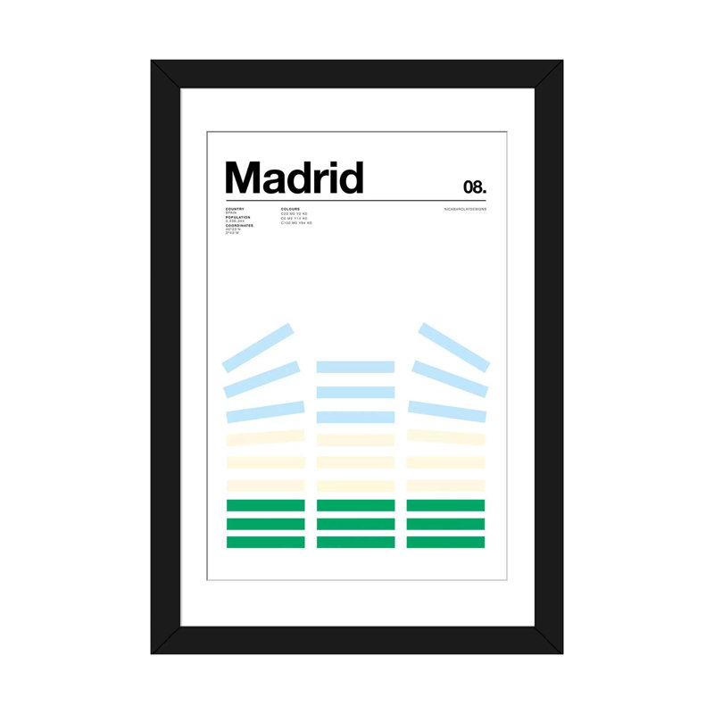« madrid », impression sur toile, H 24 po x l 16 po x P 1 po, Papier d'art encadré noir, Blanc