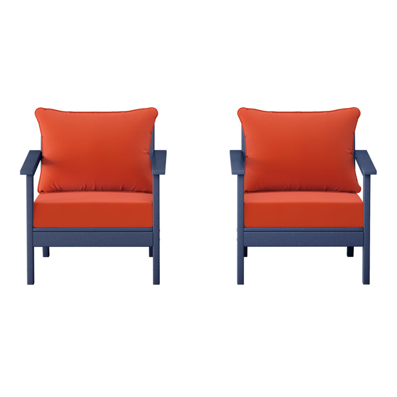 Chaise profonde avec coussins (ensemble de 2), Marine, Orange
