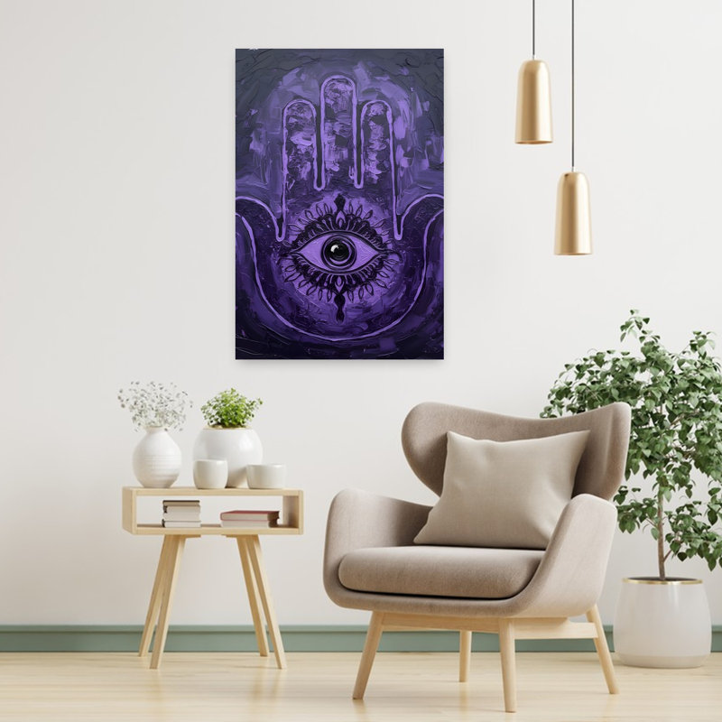 Purple Hamsa Eye Gothic Mystical Contemporary Violet Wall Art Print 1 Piece Wrapped Canvas Wall Art, 91.44cm H x 60.96cm W