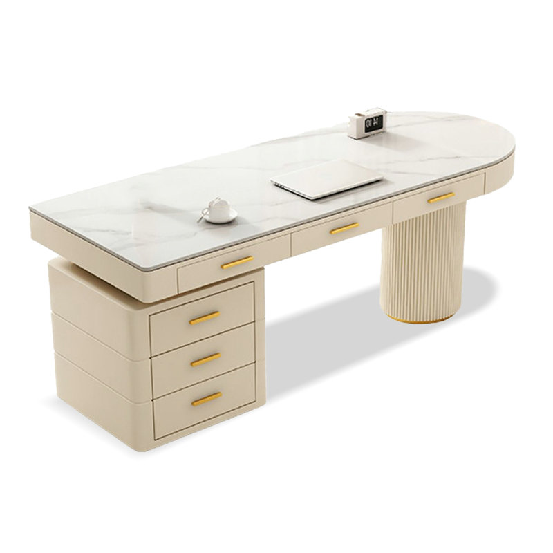 Bureau blanc pur en pierre frittée, H 29,53 po x l 70,87 po x P 27,56 po