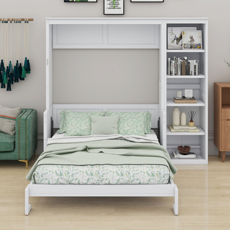 Lit escamotable avec bureau et bibliothèque Murphy, Lit double , White