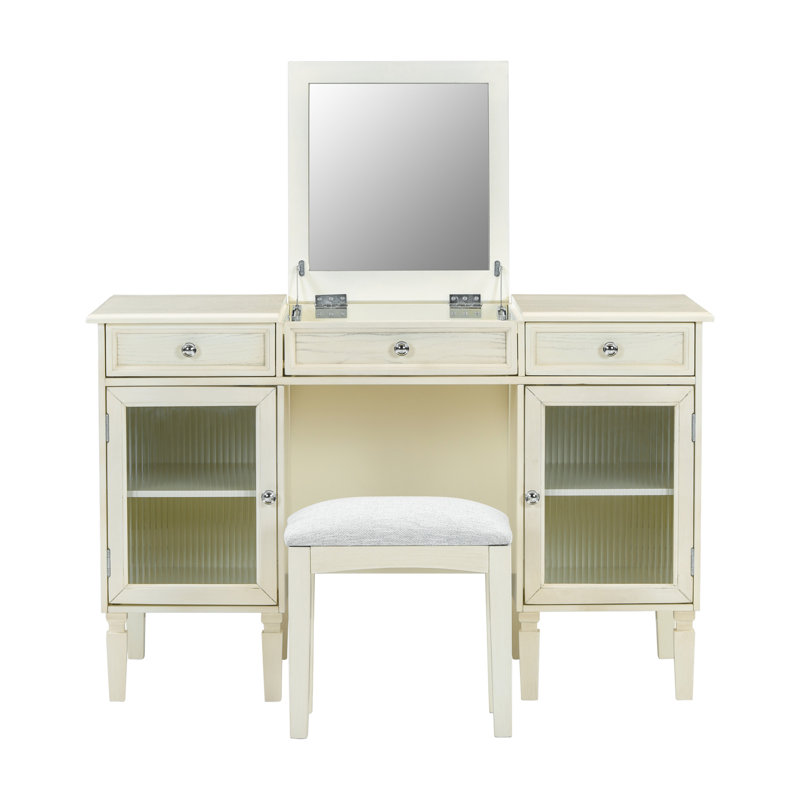 Bureau de coiffeuse 2 en 1 avec miroir rabattable, coiffeuse avec tiroir et armoire, bureau d'ordinateur multifonctionnel pour bureau, vestiaire, chambre à coucher, salon, chêne blanc