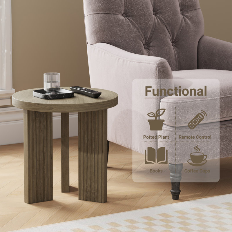 Mid-Century Modern Round End Table, Gris