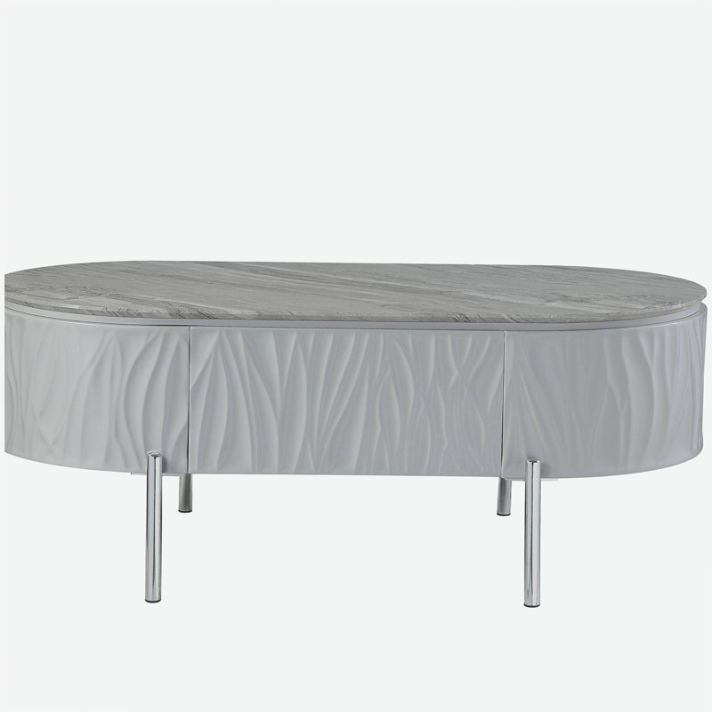 Table basse grise ultrabrillante et chrome