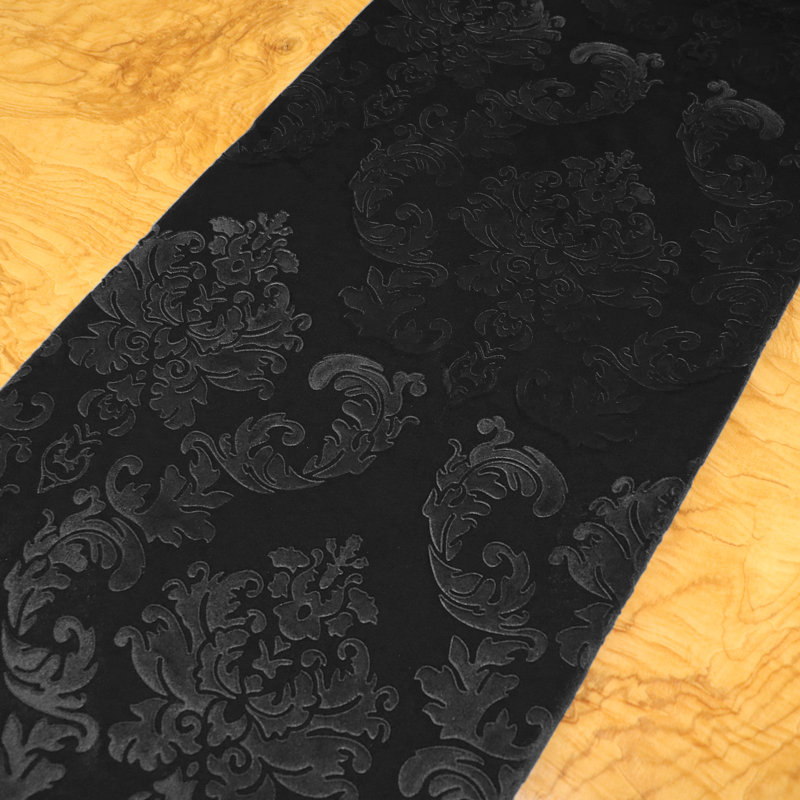 Velvet Damask Table Runner, 90" x 12", Black