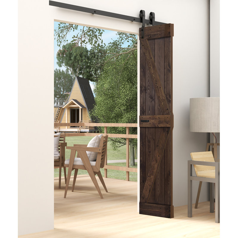 Porte de grange pliante en bois massif de style K avec trousse de quincaillerie - assemblage requis, Café Kona, 36 po x 84 po