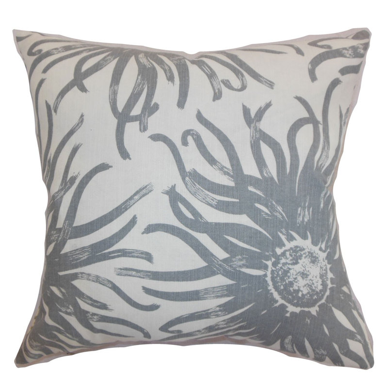 Coussin décoratif floral ndele, Gris, 24 po x 24 po