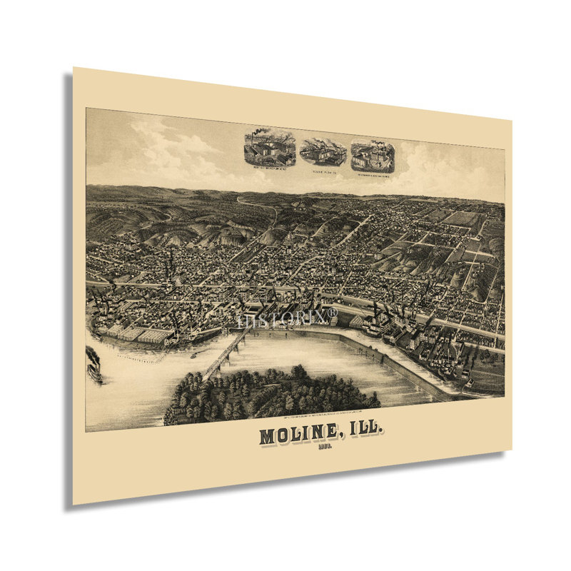 1889 Moline, Illinois, carte sur papier, H 18 po x l 24 po x P 0,01 po