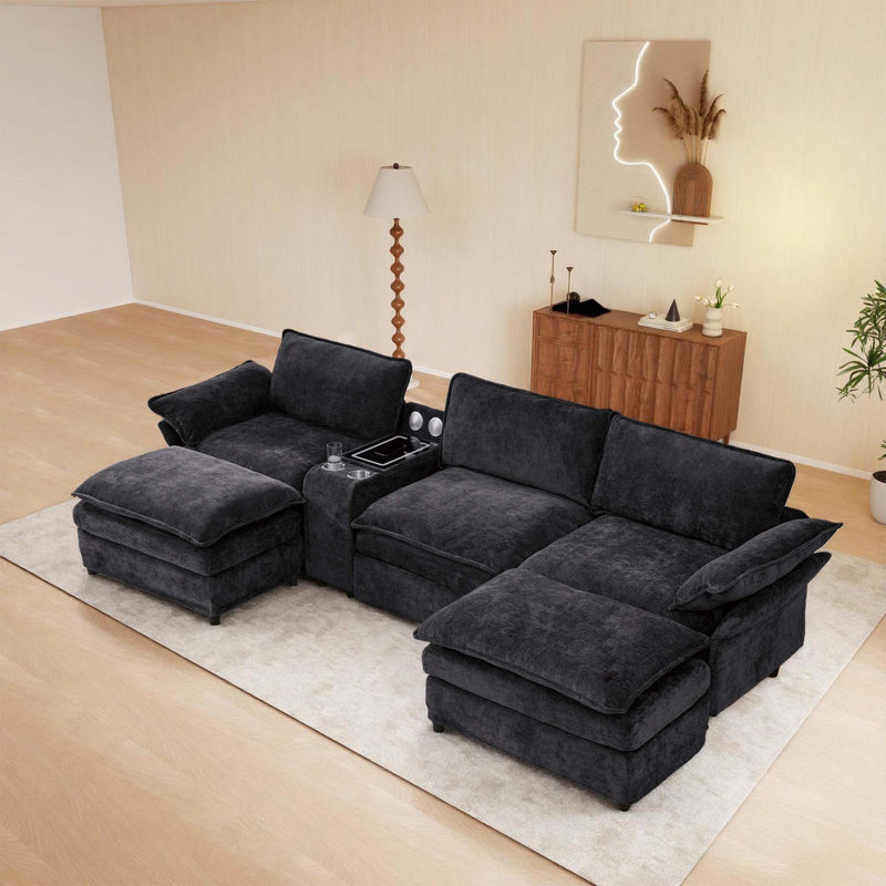 Modular Sectional Sofa, Multifunctional Living Room Furniture, Black Fabric