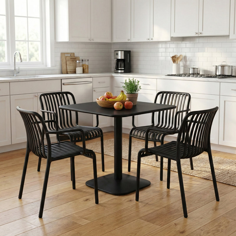 Square 5 - Piece 4 - Person Outdoor Table Set, Black