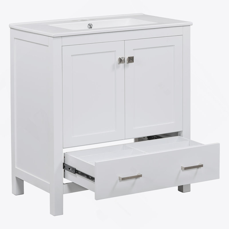 Meuble-lavabo de salle de bain avec lavabo simple, armoire encastrée, armoire de rangement pour la salle de bain, fermeture en douceur